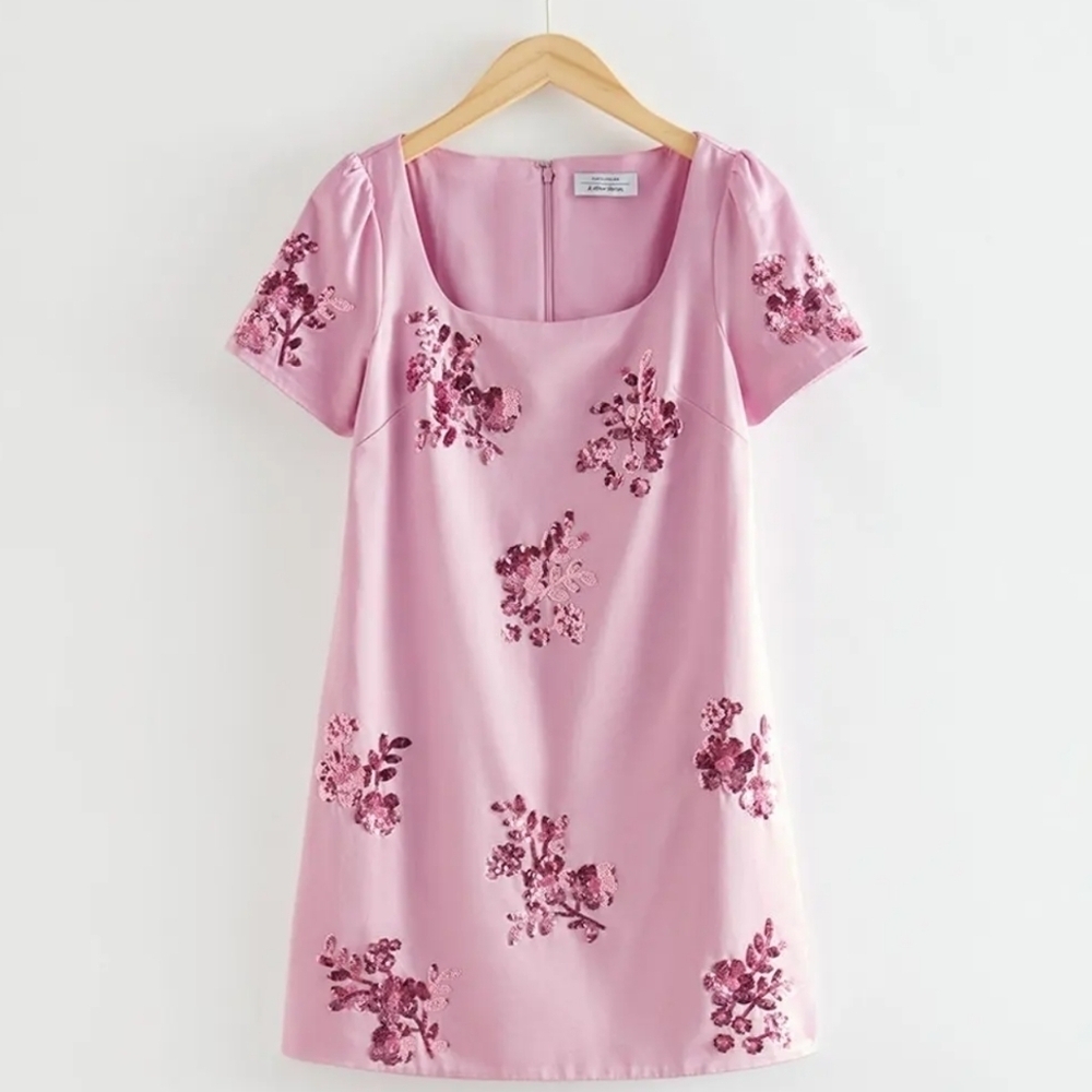& Other Stories Pink Nahida Sequin Embroidered Mini Dress - Picture 4 of 11